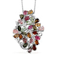 Multi-Tourmaline Floral Pendant Necklace 20 Inches in Platinum Over Sterling Silver 5.35 ctw - Sticky add to cart bar