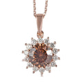 Concave Cut Champagne and White Moissanite Sunburst Pendant Necklace 20 Inches in Vermeil Rose Gold Over Sterling Silver 2.60 ctw - Sticky add to cart bar