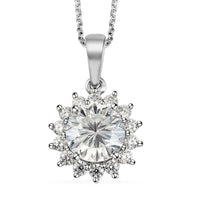 Concave Cut Moissanite VS-EF Sunburst Pendant Necklace 20 Inches in Platinum Over Sterling Silver 2.60 ctw