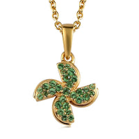 Natural Tsavorite Garnet Floral Four Leaf Clover Pendant Necklace 20 Inches in Vermeil Yellow Gold Over Sterling Silver 0.25 ctw