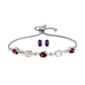 KARIS Amethyst and Multi Gemstone Stud Earrings and Bolo Bracelet in Platinum Bond and Stainless Steel 3.80 ctw - Sticky add to cart bar