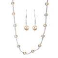Light Gold Pearl Crystal Station Necklace 20 Inches and Earrings in Sterling Silver - Sticky add to cart bar