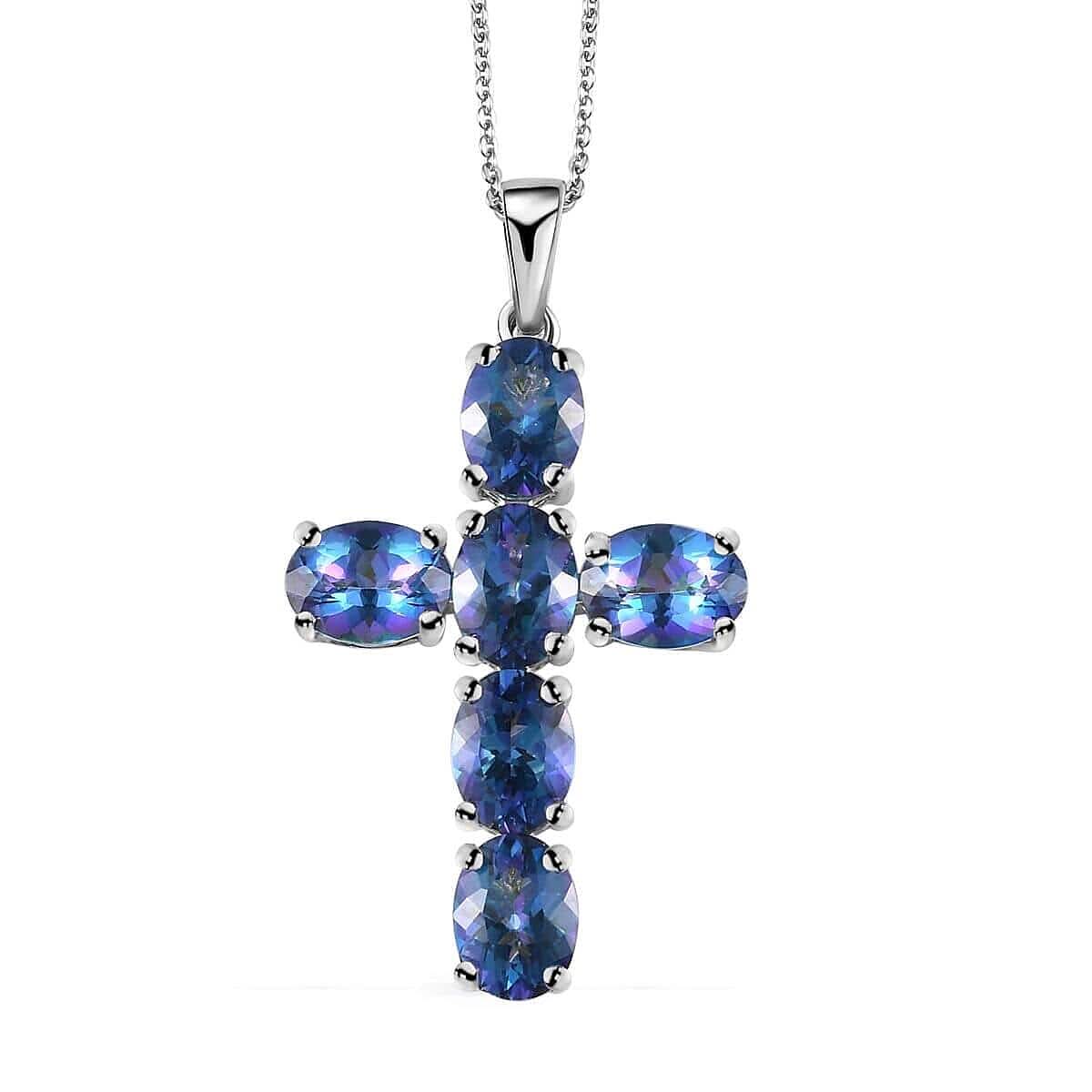 Brazilian Periwinkle Bloom Petalite Cross Pendant Necklace 20 Inches in Platinum Over Sterling Silver 5.65 ctw