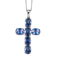 Brazilian Periwinkle Bloom Petalite Cross Pendant Necklace 20 Inches in Platinum Over Sterling Silver 5.65 ctw