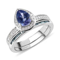 Peacock Tanzanite, Blue and White Diamond Set of 2 Stackable Ring in Platinum Over Sterling Silver 1.15 ctw - Sticky add to cart bar