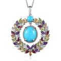 Sleeping Beauty Turquoise and Multi Gemstone Pendant Necklace 20 Inches in Platinum Over Sterling Silver 9.00 ctw - Sticky add to cart bar