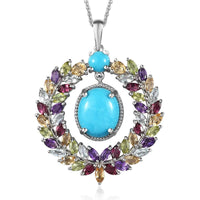 Sleeping Beauty Turquoise and Multi Gemstone Pendant Necklace 20 Inches in Platinum Over Sterling Silver 9.00 ctw