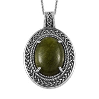 Connemara Marble Ireland Celtic Knot Pendant Necklace 20 Inches in Black Oxidized and Platinum Over Sterling Silver 7.25 ctw