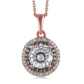 120 Facet Moissanite, Natural Champagne and White Diamond Double Halo Pendant Necklace 20 Inches in Vermeil RG Over Sterling Silver 2.10 ctw - Sticky add to cart bar