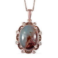 Natural Zimbaprase, Natural Champagne and White Diamond Pendant Necklace 20 Inches in Vermeil Rose Gold Over Sterling Silver 9.15 ctw