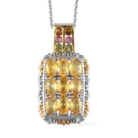 Madagascar Yellow Sapphire and Multi-Tourmaline Pendant Necklace 20 Inches in Vermeil YG and Platinum Over Sterling Silver 2.70 ctw