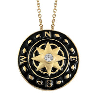Karis White Zircon, Enameled Compass Style Pendant Necklace (20 Inches) in 18K YG Plated and ION Plated YG Stainless Steel 0.25 ctw , Tarnish-Free, Waterproof, Sweat Proof Jewelry