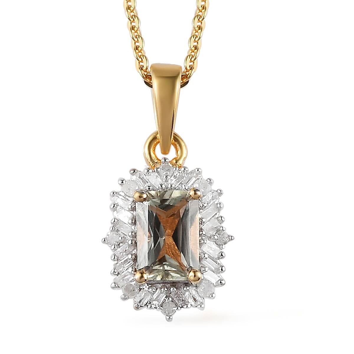 Radiant Cut AAA Turkizite Halo Pendant Necklace 20 Inches in Vermeil Yellow Gold Sterling Silver 0.75 ctw