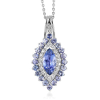 Tanzanite and White Zircon Elongated Pendant Necklace 20 Inches in Platinum Over Sterling Silver 2.15 ctw