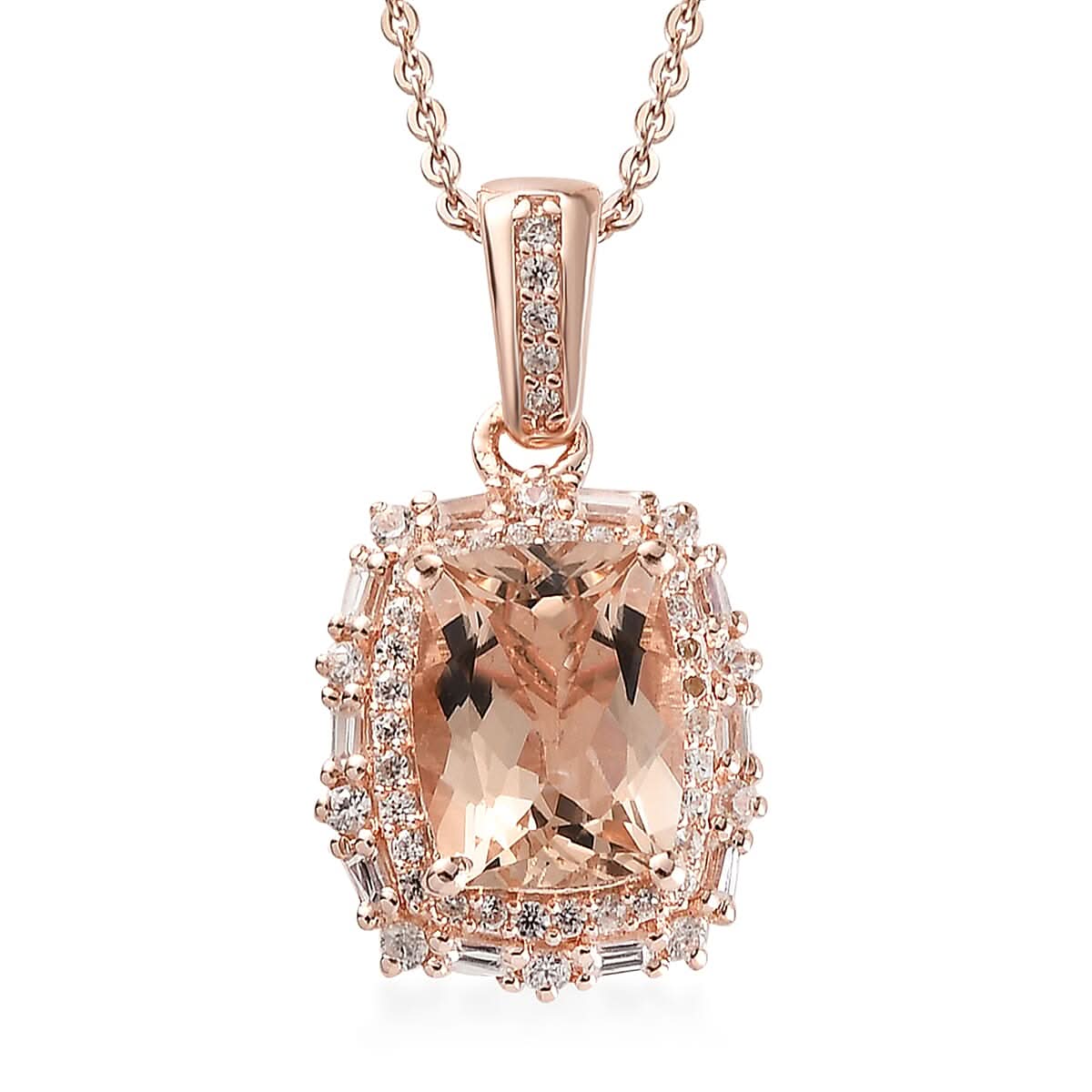 Marropino Morganite and Natural White Zircon Pendant Necklace 20 Inches in Vermeil Rose Gold Over Sterling Silver 2.50 ctw