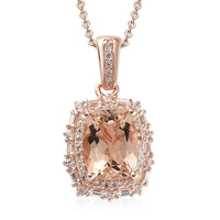 Marropino Morganite and Natural White Zircon Pendant Necklace 20 Inches in Vermeil Rose Gold Over Sterling Silver 2.50 ctw