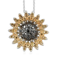 GP Italian Garden Collection Black and Yellow Diamond Floral Pendant Necklace 20 Inches in Rhodium and Platinum Over Sterling Silver 0.50 ctw