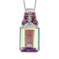 Mercury Mystic Topaz and Multi Gemstone Pendant Necklace 20 Inches in Platinum Over Sterling Silver 9.10 ctw