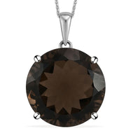 Brazilian Smoky Quartz Solitaire Pendant Necklace 20 Inches in Platinum Over Sterling Silver 7.15 Grams 24.25 ctw