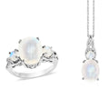 Moon Glow Moonstone Ring and Pendant Necklace 20 Inches in Platinum Over Sterling Silver 7.75 Grams 7.70 ctw - Sticky add to cart bar