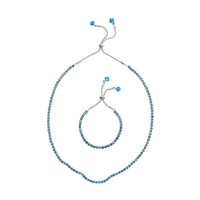 White Austrian Crystal and Glass Beaded Tennis Bracelet (6-9In) and Necklace 18-26 Inches in Silvertone