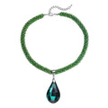 Simulated Emerald Pendant with Beaded Necklace 18-20 Inches in Silvertone - Sticky add to cart bar
