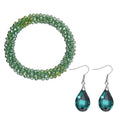 Simulated Emerald Beaded Stretch Bracelet and Drop Earrings in Silvertone - Sticky add to cart bar
