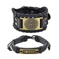 Set of 2 Brown Color Genuine Leather and Dualtone Adjustable Bracelet - Sticky add to cart bar