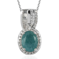 Premium Grandidierite and White Zircon Pendant Necklace 20 Inches in Platinum Over Sterling Silver 2.50 ctw