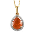 Crimson Fire Opal and Natural White Zircon Drop Pendant Necklace 20 Inches in Vermeil Yellow Gold Over Sterling Silver 1.50 ctw - Sticky add to cart bar