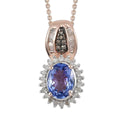 Tanzanite and Natural Champagne and White Diamond Sunburst Pendant Necklace 20 Inches in Vermeil Rose Gold Over Sterling Silver 1.60 ctw - Sticky add to cart bar