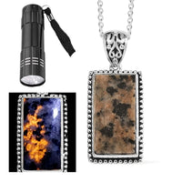 Artisan Crafted Natural Yooperlite Pendant Necklace 20 Inches in Sterling Silver 12.25 ctw with Free UV Flash Light