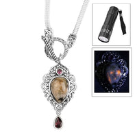 Artisan Crafted Natural Yooperlite and Orissa Rhodolite Garnet Pendant Necklace 20 Inches in Sterling Silver 6.00 ctw with Free UV Flash Light