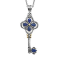 Lapis Lazuli Key Pendant Necklace 20 Inches in Stainless Steel 1.20 ctw - Sticky add to cart bar