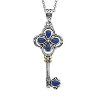 Lapis Lazuli Key Pendant Necklace 20 Inches in Stainless Steel 1.20 ctw