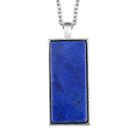 Blue Sandstone Dogtag Pendant Necklace 24 Inches in Silvertone & Stainless Steel 10.00 ctw