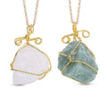 Fluorite and White Crystal Quartz Set of 2 Wire Wrapped Pendant Necklace 24 Inches in Goldtone 260.00 ctw - Sticky add to cart bar