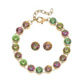 Multi Color Austrian Crystal Tennis Bracelet (7.50-9.50In) and Stud Earrings in Goldtone - Sticky add to cart bar