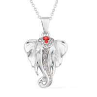 White & Red Austrian Crystal Elephant Pendant Necklace 20 Inches in Stainless Steel