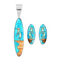 Santa Fe Style Turquoise and Multi Gemstone 9.75 ctw Kokopelli Playing Flute Earrings and Pendant without Chain in Sterling Silver - Sticky add to cart bar