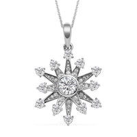 Simulated Diamond Snowflake Inspired Spinner Pendant Necklace 20 Inches in Rhodium Over Sterling Silver and Stainless Steel 1.50 ctw
