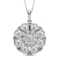 Simulated Diamond Daisy Flower Inspired Spinner Pendant Necklace 20 Inches in Rhodium Over Sterling Silver and Stainless Steel 0.90 ctw - Sticky add to cart bar