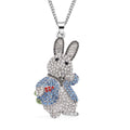 Multi Color Austrian Crystal Bunny Pendant Necklace 29-31 Inches in Silvertone - Sticky add to cart bar