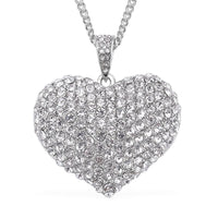 White Austrian Crystal Heart Pendant Necklace 29-31 Inches in Silvertone