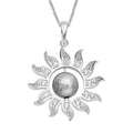Marvelous Meteorites and White Zircon Sun Pendant Necklace 18 Inches in Rhodium Over Sterling Silver 0.30 ctw - Sticky add to cart bar