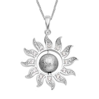 Marvelous Meteorites and White Zircon Sun Pendant Necklace 18 Inches in Rhodium Over Sterling Silver 0.30 ctw