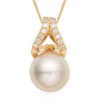 South Sea Pearl and White Zircon Pendant Necklace 18 Inches in Vermeil Yellow Gold Over Sterling Silver 0.50 ctw