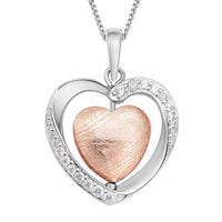 Marvelous Meteorites and White Zircon Heart Pendant Necklace 18 Inches in Rhodium Over Sterling Silver 0.30 ctw