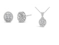 NY Closeout 10K White Gold G-H I2 Diamond Cluster Earrings and Pendant Necklace 18 Inches 4.75 Grams 1.00 ctw - Sticky add to cart bar