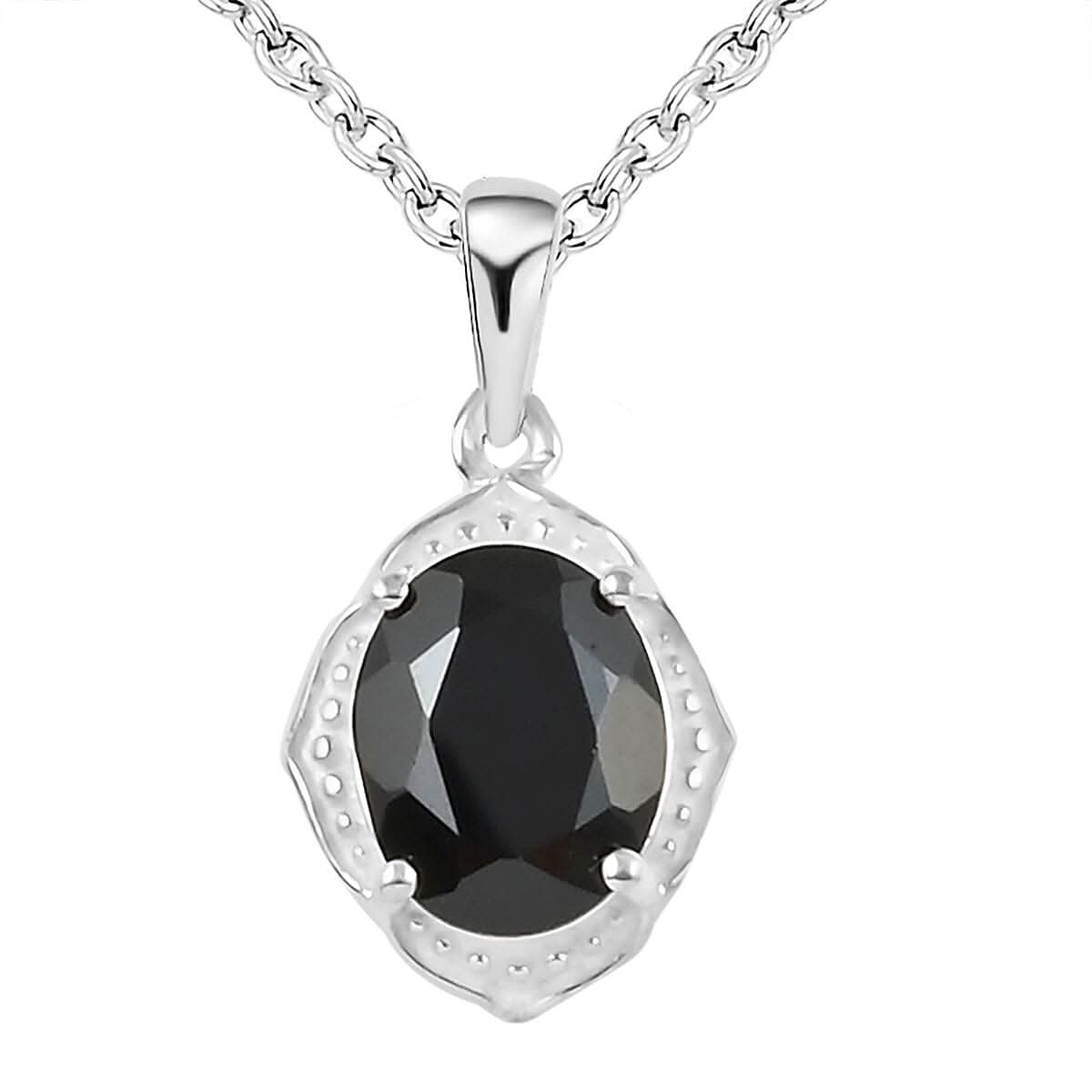 Thai Black Spinel Solitaire Pendant Necklace 20 Inches in Sterling Silver 3.25 ctw